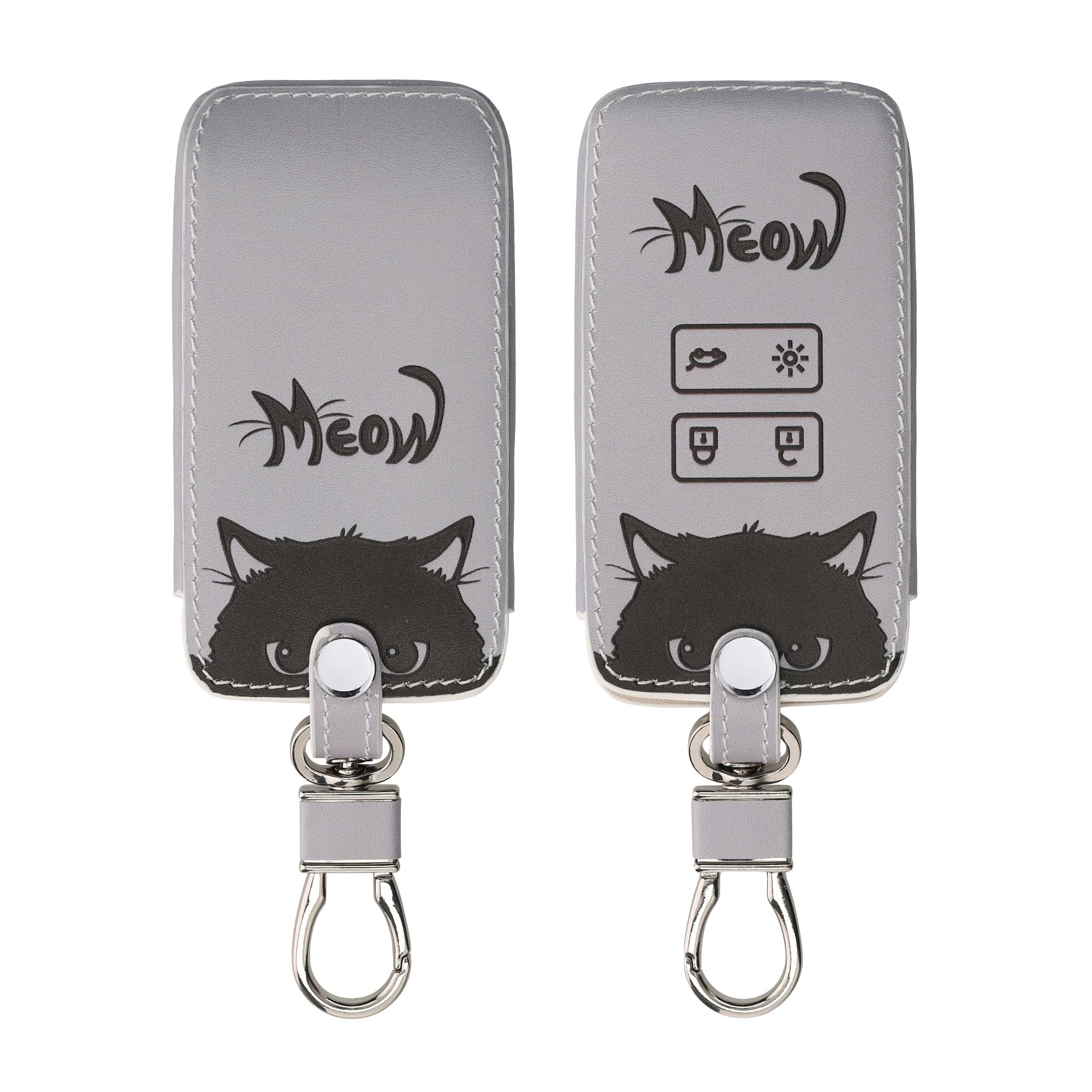 kwmobile Key Cover Compatible with Renault 4 Button Car Key Smart Key (only Keyless Go) - Faux Leather - Meow Cat Grey/Black