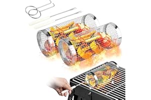 YGYH New Stainless Steel Barbecue Cooking Grill Baskets for Outdoor Grill - Grill Grate - Outdoor Round BBQ Stainless Steel Grill Basket Campfire Grill Grid - Camping Picnic Cookware (2pcs Large)