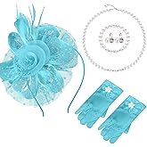 Junkin 5 Pcs Girls Tea Party Hats Gloves Pearl Necklace Bracelet Earring Fascinator Set Christmas Party Cosplay Accessories