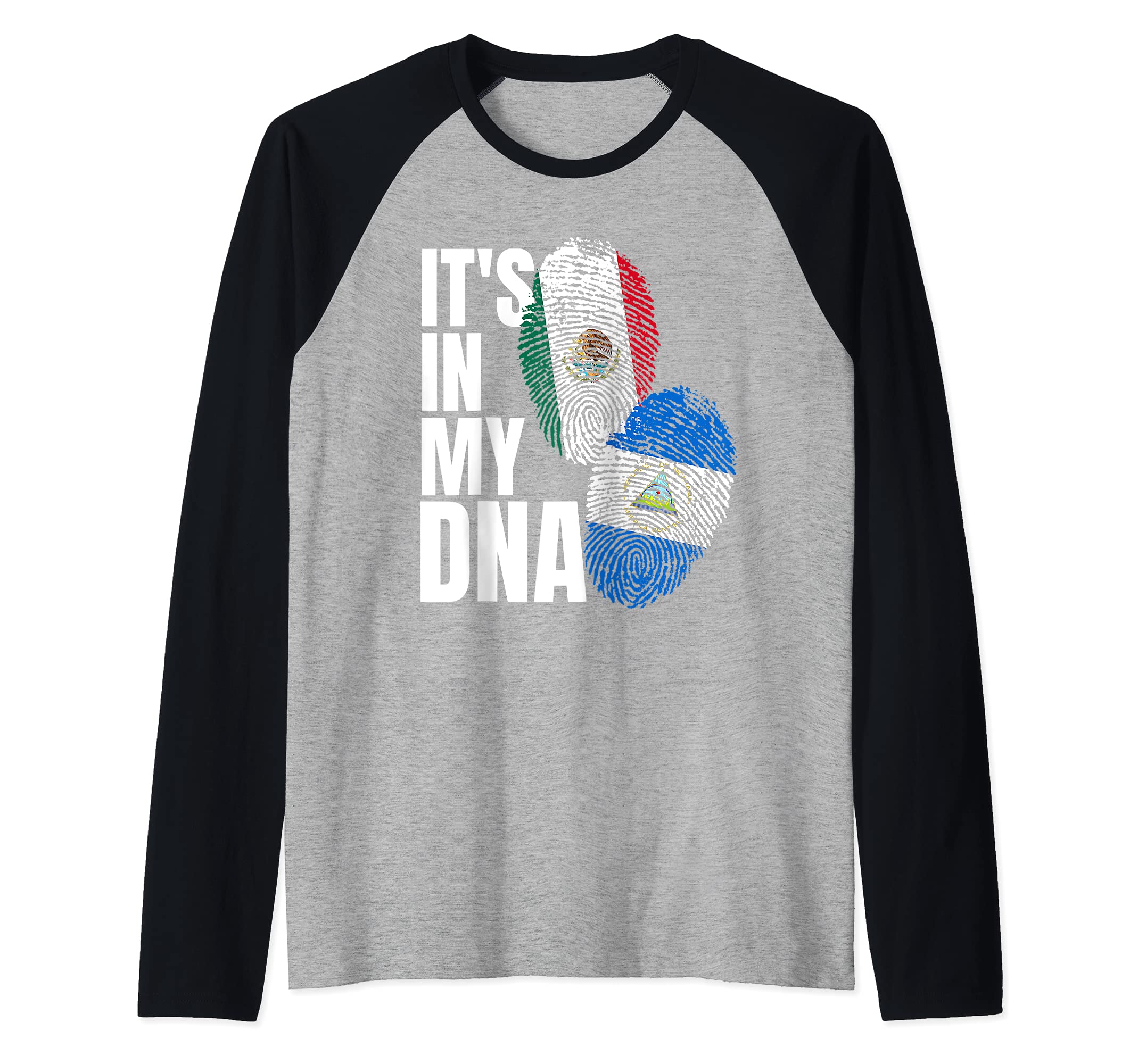 Nicaraguan And Mexican DNA Flag Heritage Raglan Baseball Tee