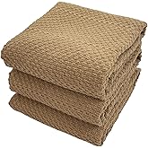 Mocha Light Brown Tan Kitchen Hand Dish Towels: Oversized 28" x 18",100% Cotton Cloth Soft Cleaning Drying Absorbent Textured Design, Set of 3 Multipurpose for Everyday Use (Toasted Coconut)
