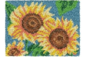 ZFFLYH Latch Hook Rug Kits DIY Needlework Unfinished Crocheting Rug Yarn Cushion Mat for Kids/Adults with Printed Canvas Pattern, 52X38cm Sunflower