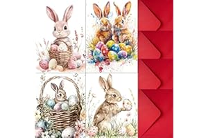 4 PCS Easter Greeting Card Cute Floral Bunny Easter Egg Greeting Card with Envelope, Sending Abundant Blessings (No.22)