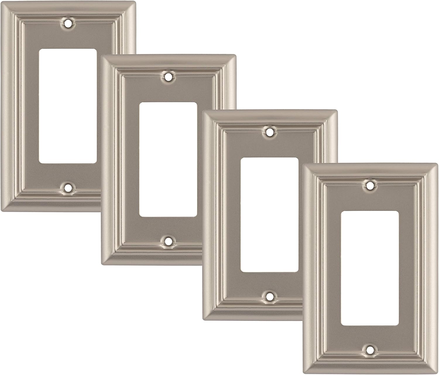 Pack of 4 Wall Plate Outlet Switch Covers by SleekLighting | Decorative Satin Nickel | Variety of Styles: Decorator/Duplex/Toggle / & Combo | Size: 1 Gang Decorator