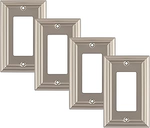 Pack of 4 Wall Plate Outlet Switch Covers by SleekLighting | Decorative Satin Nickel | Variety of Styles: Decorator/Duplex/Toggle / & Combo | Size: 1 Gang Decorator