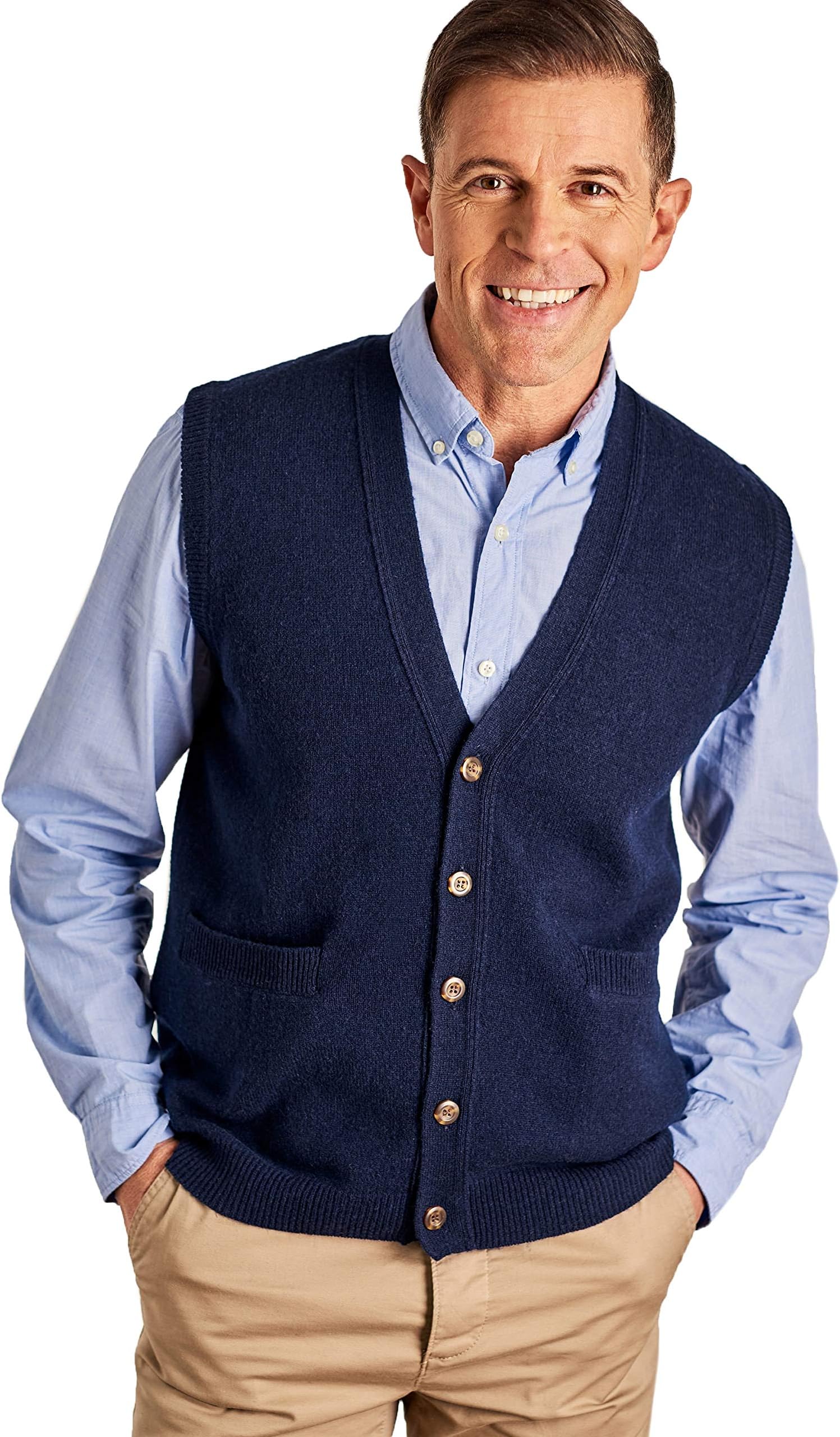 Mens Lambswool Knitted Waistcoat Navy, M