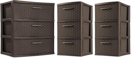 Amazon Com Sterilite 3 Drawer Wide Weave Tower With 3 Drawer