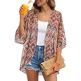 Womens Kimono Cardigans Beach Cover ups Swimwear Puff Sleeve Loose Casual Summer Tops