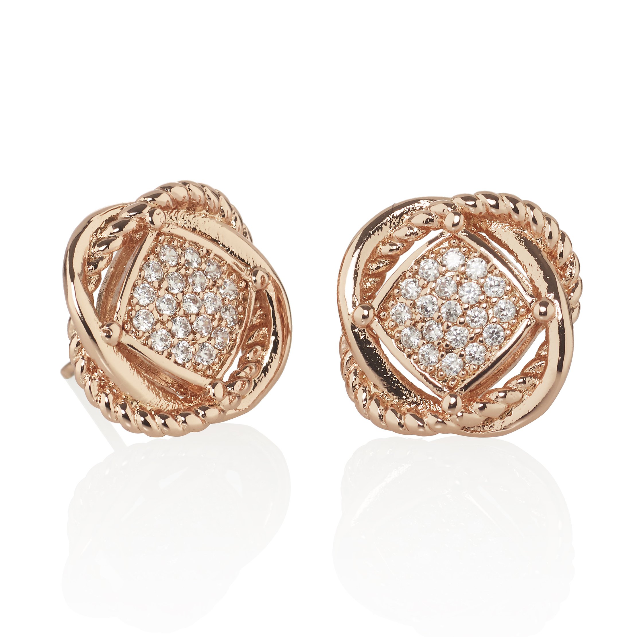 Namana Knot Stud Earrings Set with Cubic Zirconia. 18 Carat Rose Gold Plated or Fine Silver Colour Love Knot Earrings with Gift Box (Rose Gold, 18ct Gold Plated Base Metal)