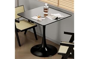 Aofure 24" Black Tulip Table for Kitchen, Small Square Dining Table with Round Corner for 2, Leisure Modern Table with Sturdy Metal Pedestal Base for Living Room, Cafe, Office and Bistro