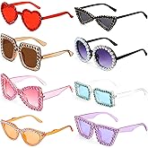 Xuhal 8 Pairs Women Rhinestone Sunglasses - Irregular Crystal Oversized Festival Sunglasses with Retro Thick Frame for Summer Disco Party