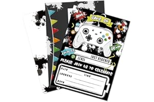 WERNNSAI Black Video Game Party Invitations - 20 PCS Fill-in Kids Birthday Invitations with Envelopes for Boys Game Theme Bir