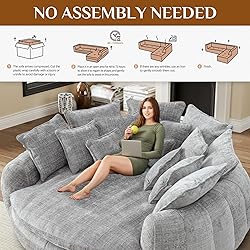 81” Oversized Upholstered Sofa Bed, Round Chaise
