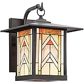 RIVER OF GOODS Stained Glass Outdoor Light Fixture - 11.75" H - Mission Style Porch Light - ‎Niki