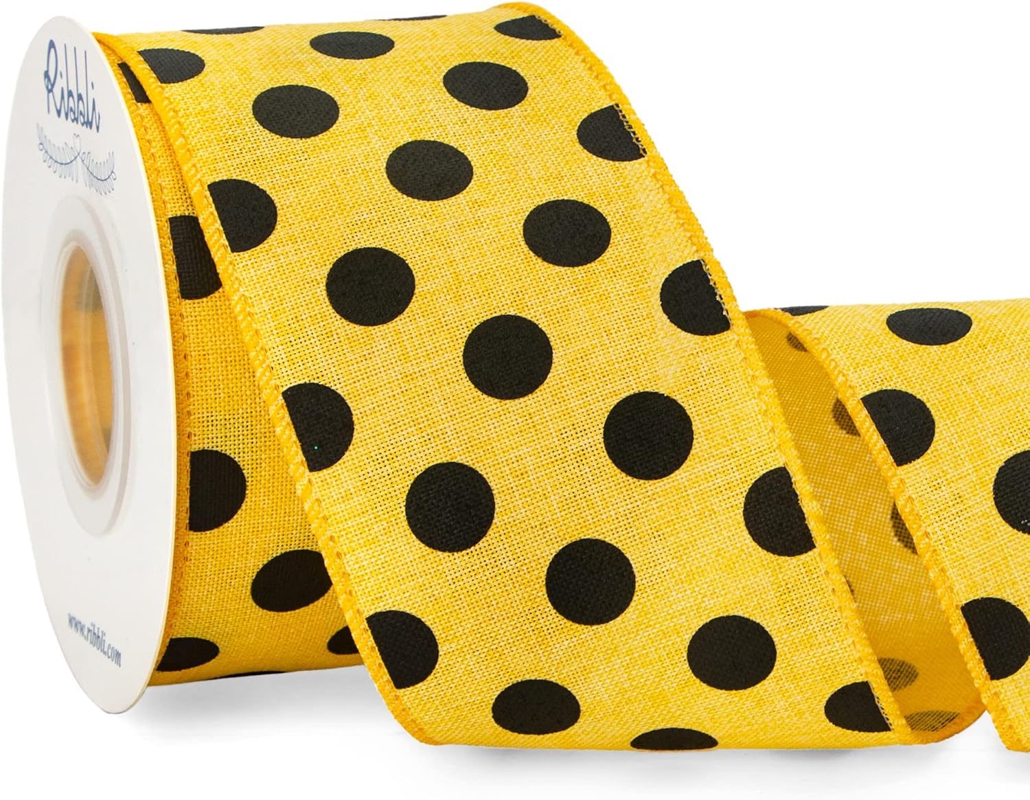 Bows & Ribbons - Ribbli Yellow with Black Polka Dot Wired Ribbon, 2-1/2 Inch x 10 Yard, Bumble Bee Burlap Ribbon for Craft, Wreath,Tree Decoration, Outdoor Decoration