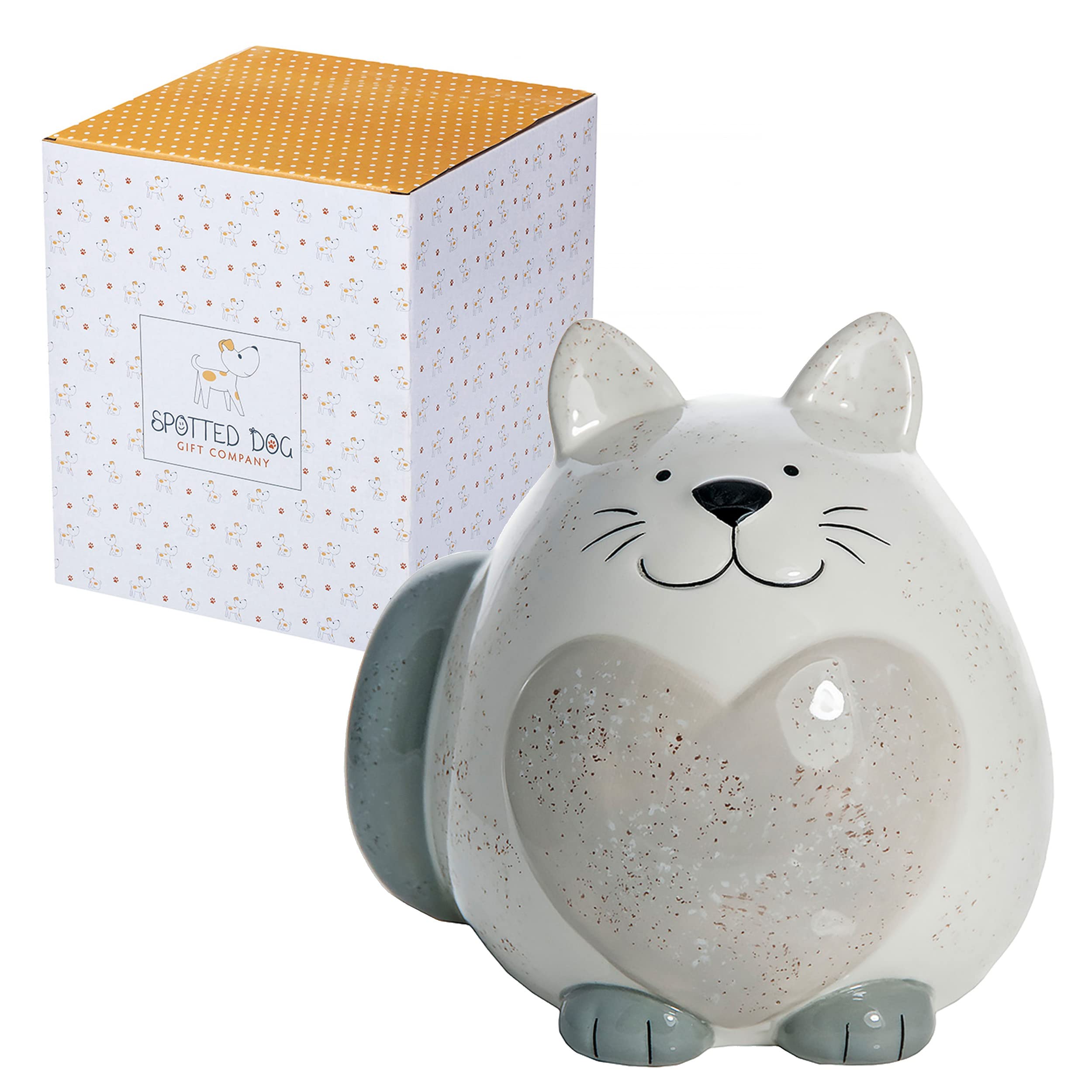 SPOTTED DOG GIFT COMPANY - Piggy Bank Money Box Cute Fat Cat Themed Ceramic Savings Bank for Kids and Adults, Gifts for Cat Lovers of all Ages
