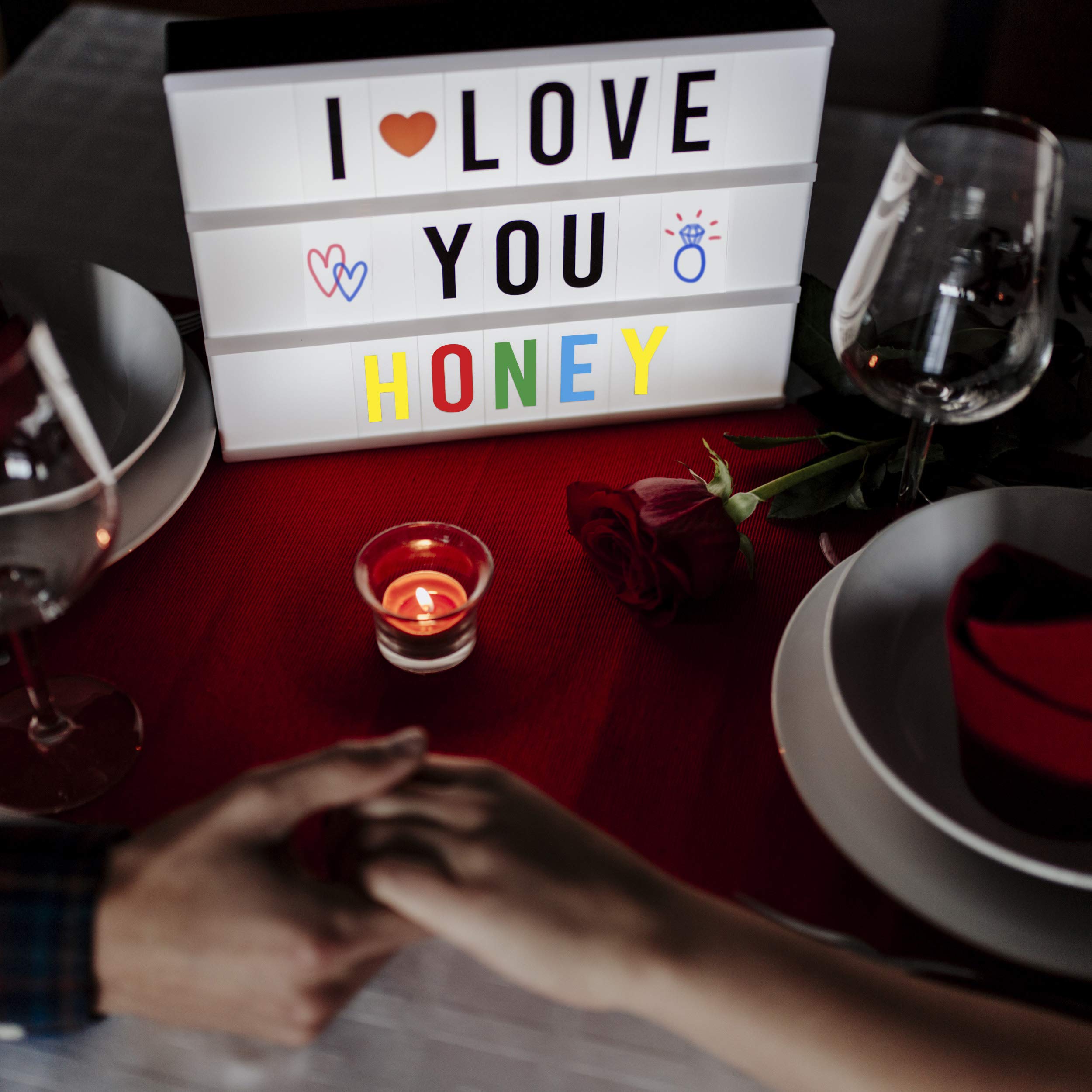 Cinema Light Box with 400 Letters, Symbols, Emojis, 2 Markers, USB - BONNYCO | Led Light Box Home Decor, Room Decor | Cinema Led Sign Letters Board Novelty Gifts Christmas Birthdays | Marquee Lightbox