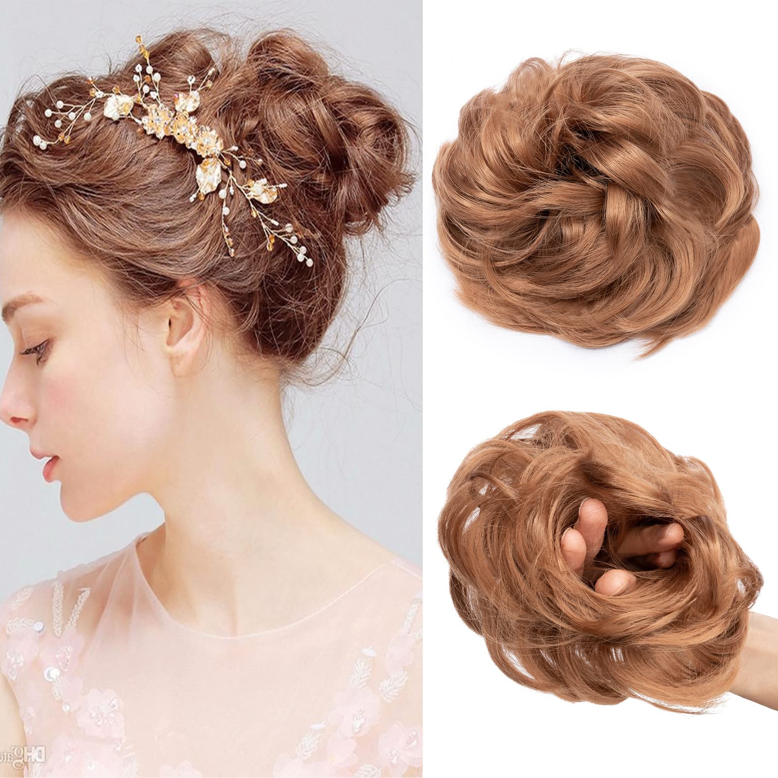 Cybelleza Scrunchy Bun Updo Hairpiece - Wavy Curly Messy Hair Bun Donut Hair Chignons - Light Auburn