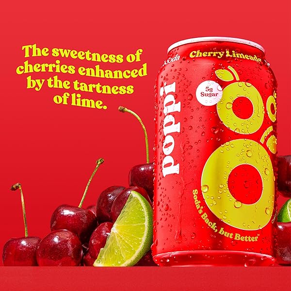 POPPI SPARKLING PREBIOTIC SODA BEVERAGE WITH APPLE CIDER VINEGAR, SELTZER WATER AND FRUIT JUICE, CHERRY LIMEADE FLAVOR, 12 FL OZ, 1 COUNT, PACKAGING MAY VARY