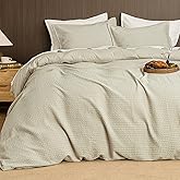 PHF Soft Waffle Duvet Cover Queen Size- Luxury Textured No Snagging Waffle Weave Comforter Duvet Cover(90"x90") with 2 Pillow Shams, 3 Pieces Breathable Bedding Set for All Season, Natural