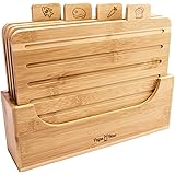 Bamboo Cutting Board Set of 4 Wooden Chopping Board Set With Holder Cutting Bboards For Kitchen With Labeled Icons Cutting Bo