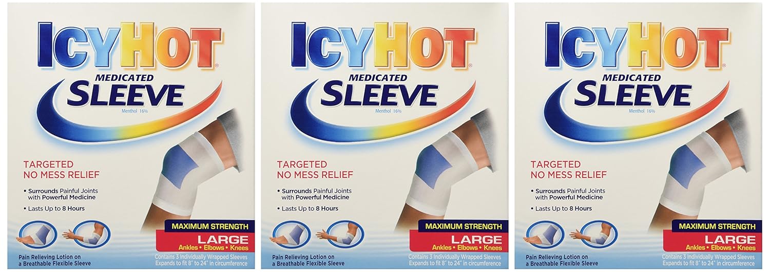 Icy Hot Maximum Strength Medicated Sleeve, Large, 3 Count Box (Pack of