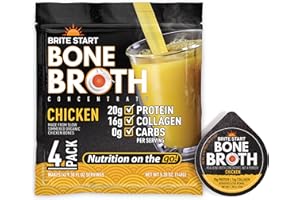 Brite Start Bone Broth - Chicken Bone Broth - 4 Count - Keto Friendly Concentrate Packed with 16g Collagen, 20g Paleo Protein - Made from Free Range Chicken Bones - Single Serve Packets