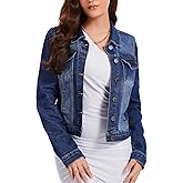 andy & natalie Women's Jean Jacket Stretch Cropped Button Down Denim Jackets Fitted Classic Jacket with Pockets
