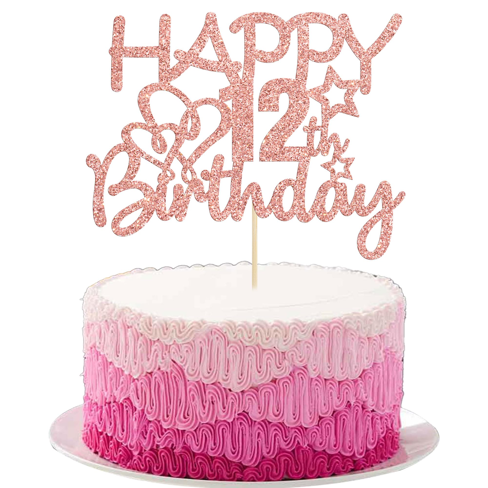 Gyufise 3 Pack Happy 12th Birthday Cake Toppers Rose Gold Glitter Hello 12 Cheers to 12 Years 12 & Fabulous Cake Pick Twelve 12th Birthday Anniversary Party Decorations Supplies