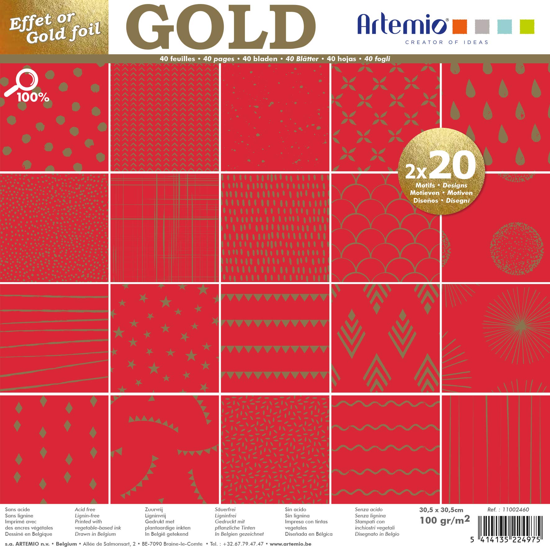 Artemio 30 x 30 cm 40 Pages Foil Red Gold Paper