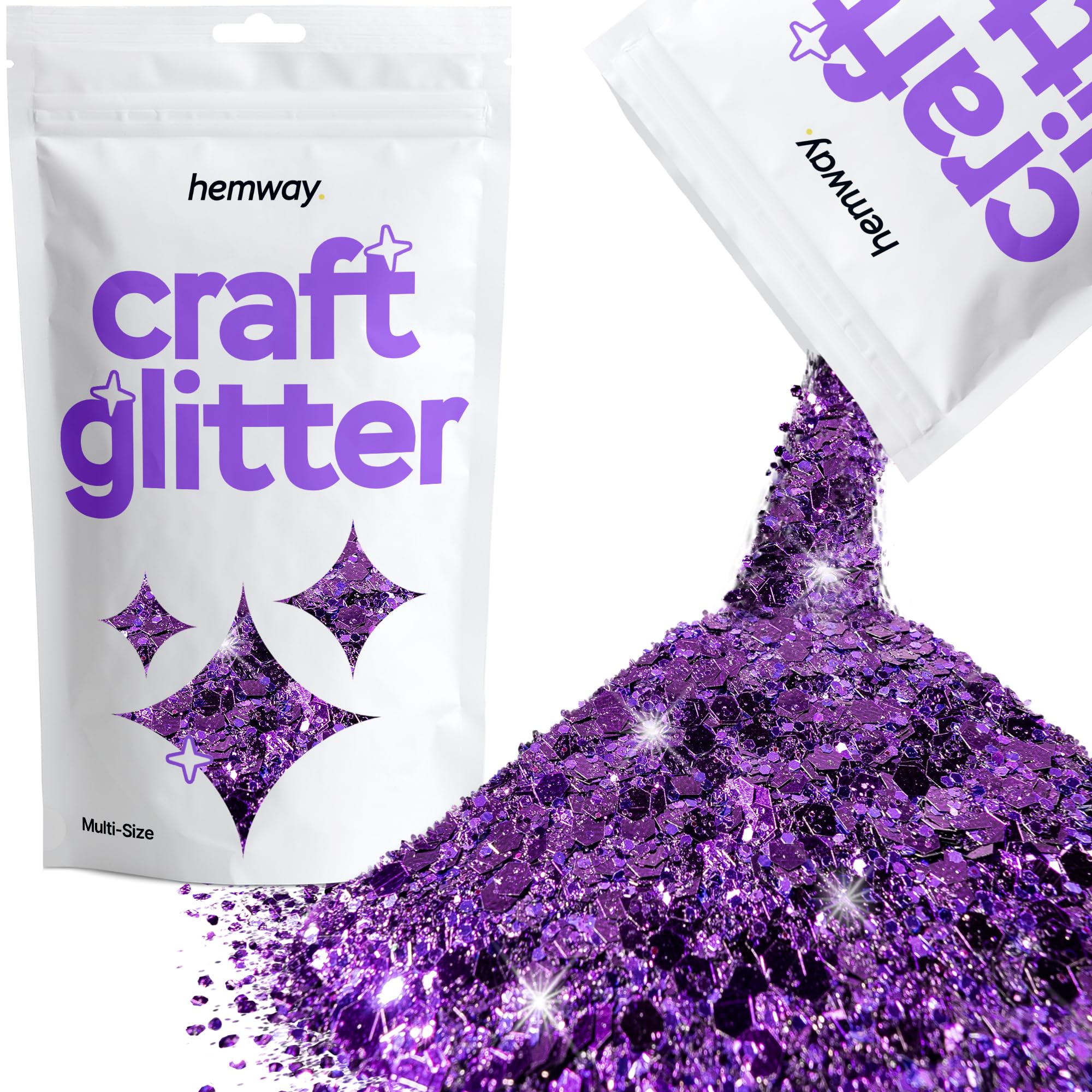 Hemway Craft Glitter Purple 100g Multi Size Glitter for Crafts, Resin, Cosmetic, Nail, Face, Body, Festival, Tumblers, Art, Candle, Crafting