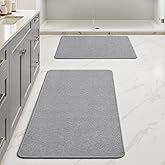 MIULEE Set of 2 Ultra Thin Bathroom Rugs, Rubber Bath Mats for Bathroom Non Slip, Quick Dry Absorbent Bath Rug Machine Washable, Fit Under Door, Shower, Sink, Home Decor, Grey, 17"x27"+20"x32"