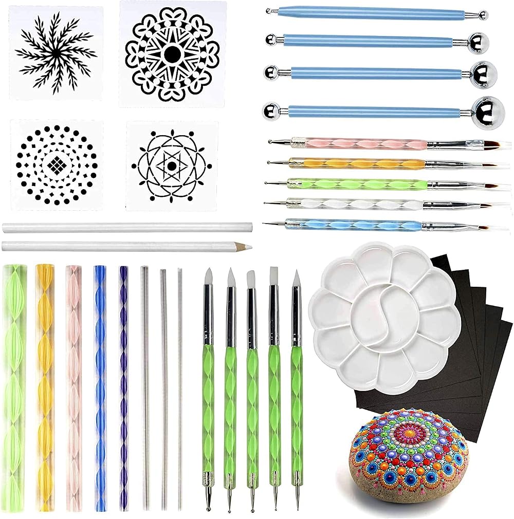 THE TWIDDLERS 35-Piece Mandala Dotting Tool Kit with Acrylic Paint Tray