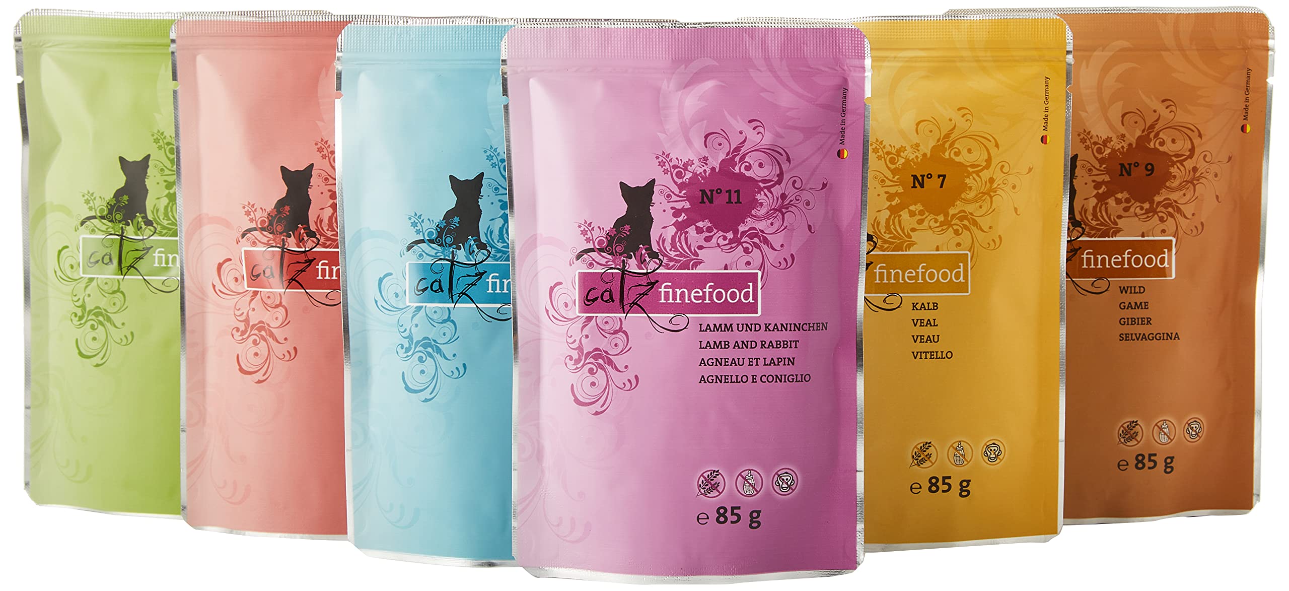 catz finefood Multi-Pack 12 x 85 g Bags for Gourmet Cat Food Wet Various Varieties in Mix Package