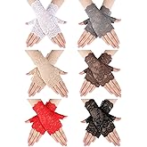 6 Pairs Women's Lace Gloves Fingerless Floral Short Fingerless Gloves for Bridal Wedding Opera Tea Party