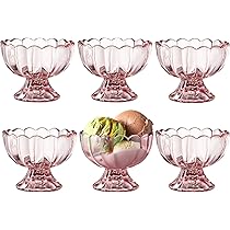 6PCs Set 5oz Small Cute Footed Tulip Glass Dessert Bowls/Cups
