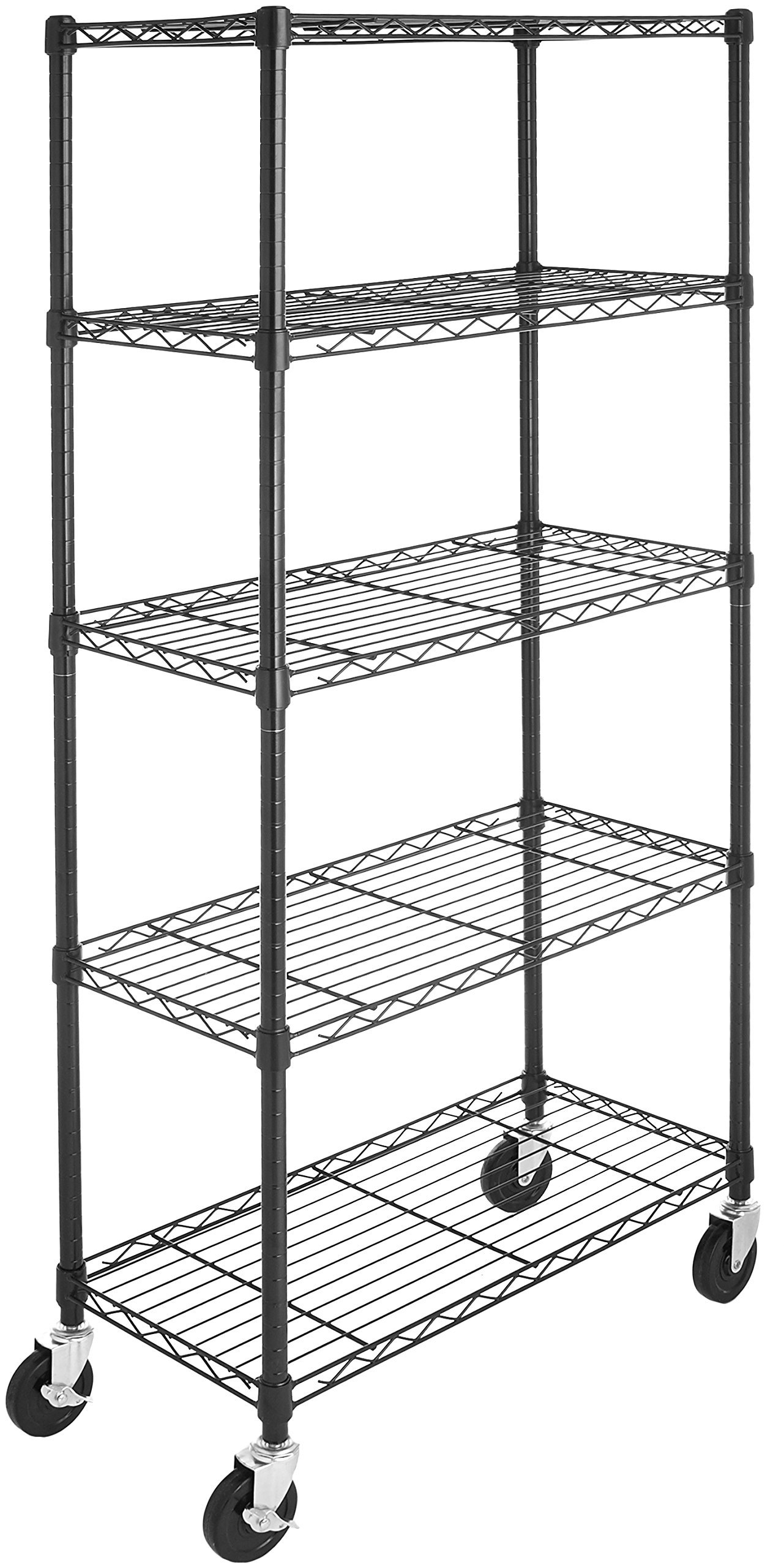 Amazon Basics 5Shelf Shelving Storage Unit on 4'' Wheel Casters, Metal Organizer Wire Rack