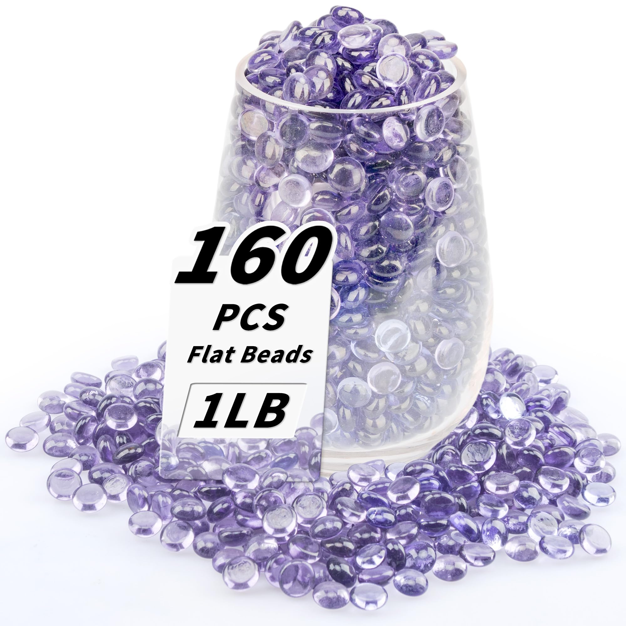 Photo 1 of 1 LB Purple Flat Glass Beads, 160-180PCS Small Glass Marbles, Mini Flat Round Pebbles for Vase Filler and Floral, Fish Tank Rocks Decorative Gemstones for Home and Aquarium Décor