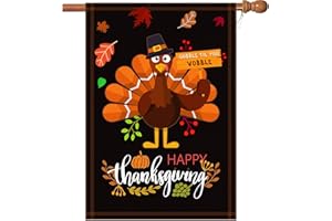 Akeydeco Happy Thanksgiving Flags,Thanksgiving Garden Flag 28 x 40 Inch House Flag Double-Sided 2 Layer Turkey House Flag For Decoration
