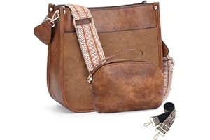 HKCLUF Crossbody Bag Purse for Women 2PCS/Set Leather Hobo Handbag Wallet Set With 2Adjustable Guitar Strap Shoulder Bag