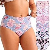 WhilyeePam Womens Plus Size Underwear XL-5XL Panties High Waist Floral Print Ladies Briefs 6 Pack Undies for Woman