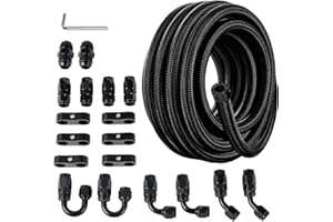 EVIL ENERGY 6AN Fuel Line Kit, 6AN Nylon Braided Fuel Line Hose Fitting Kit CPE 20FT Black