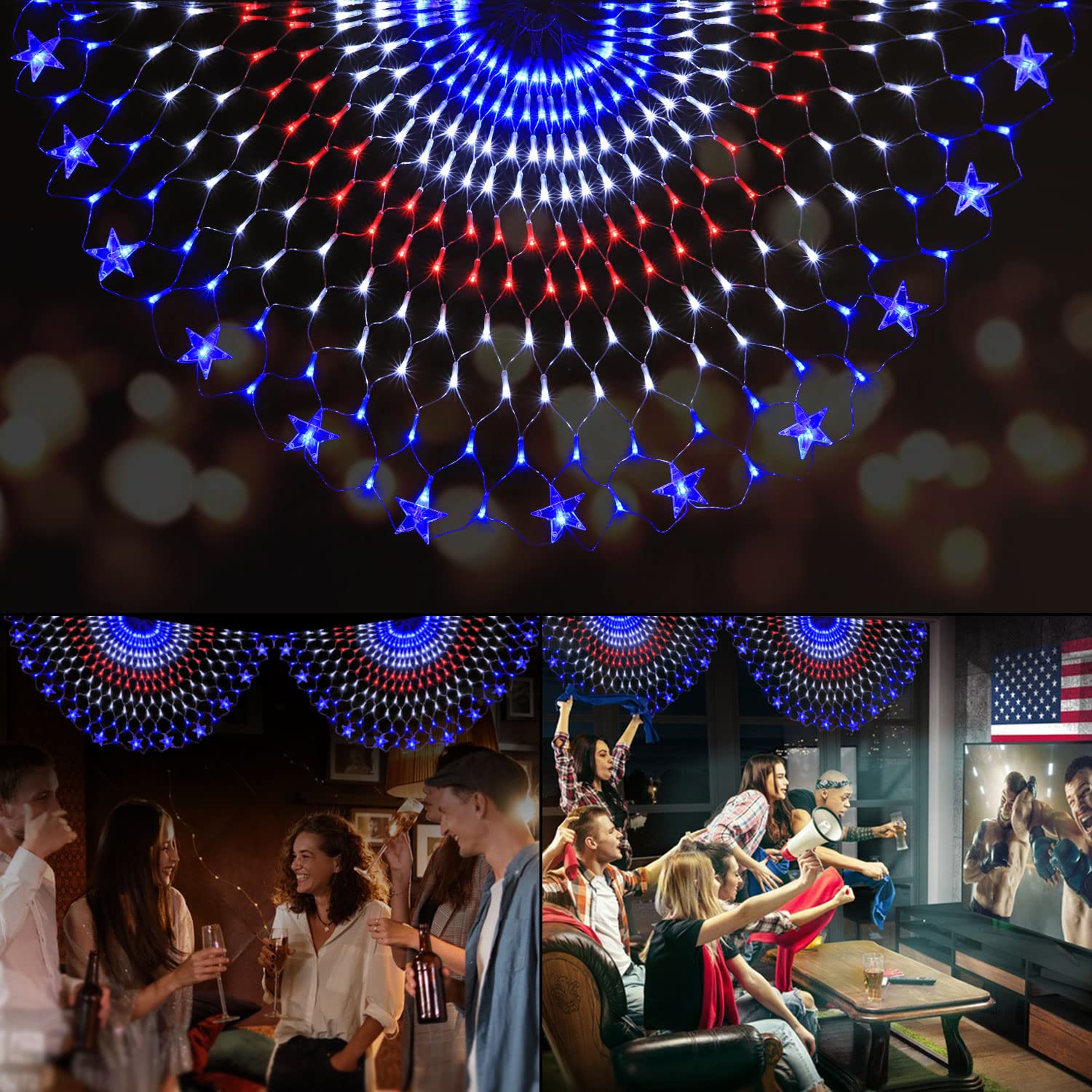 Qulist July 4th American Flag Lights, 250 LED