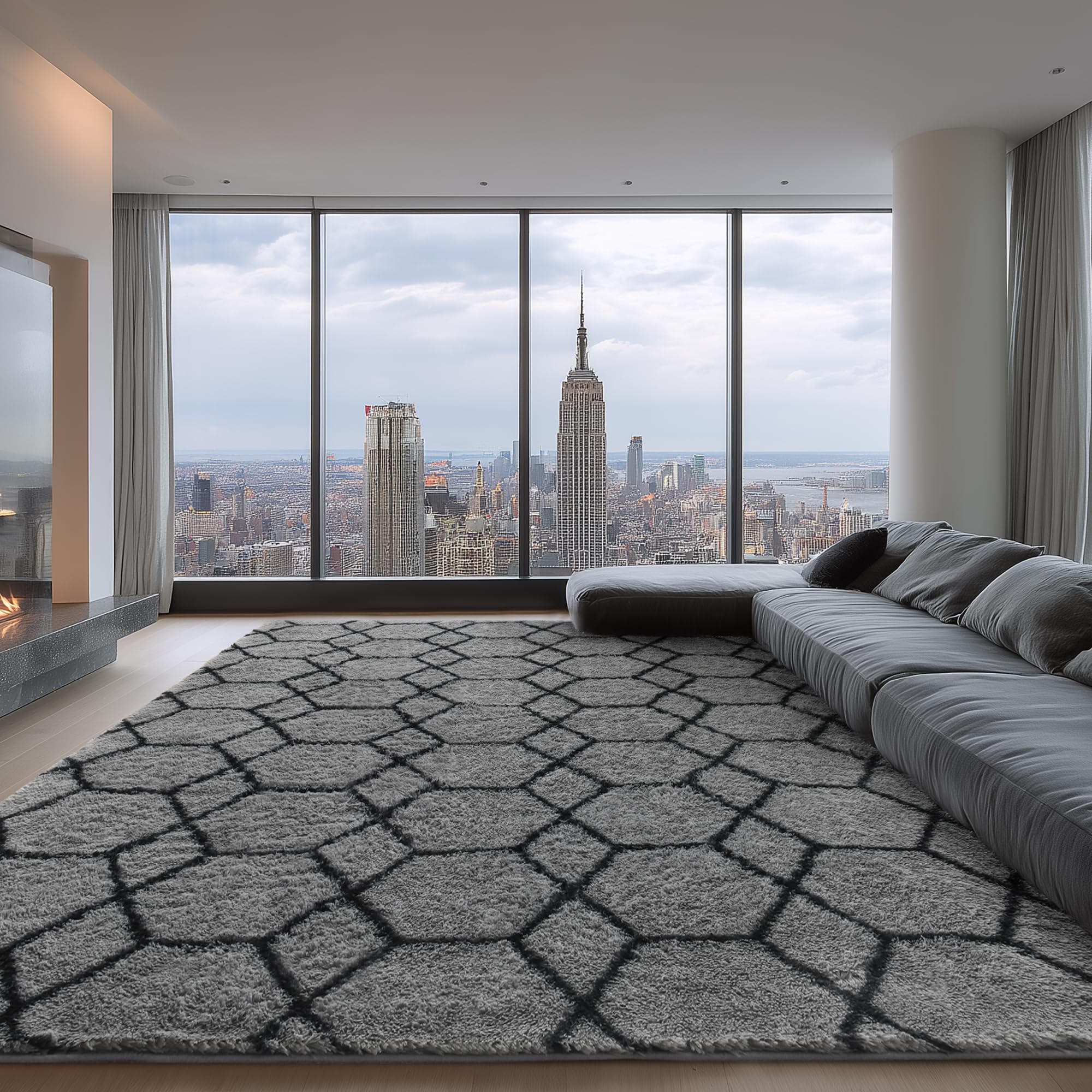 Photo 1 of ARKIIKI Large Rugs for Living Room, 8x10 Fluffy Grey and Black Bedroom Area Rug, Shag Geometric Soft Fuzzy Carpets Big Kids Room Rug, Non-Slip Plush Modern Rug for Office Home Decor Aesthetic