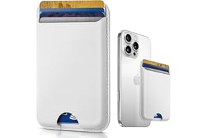 MAZYOYO Phone Card Holder Stick on, Premium Leather Phone Wallet Stick on, Stronger Adhesive Credit Card Holder for Back of Phone Case, iPhone, Samsung, and Android, RFID Blocking, Fit 4 Cards, White