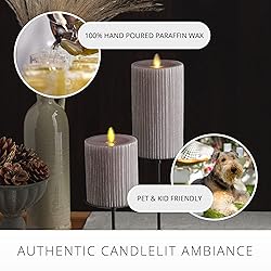 Luminara Metallic Embossed Pillar, Grey Flameless