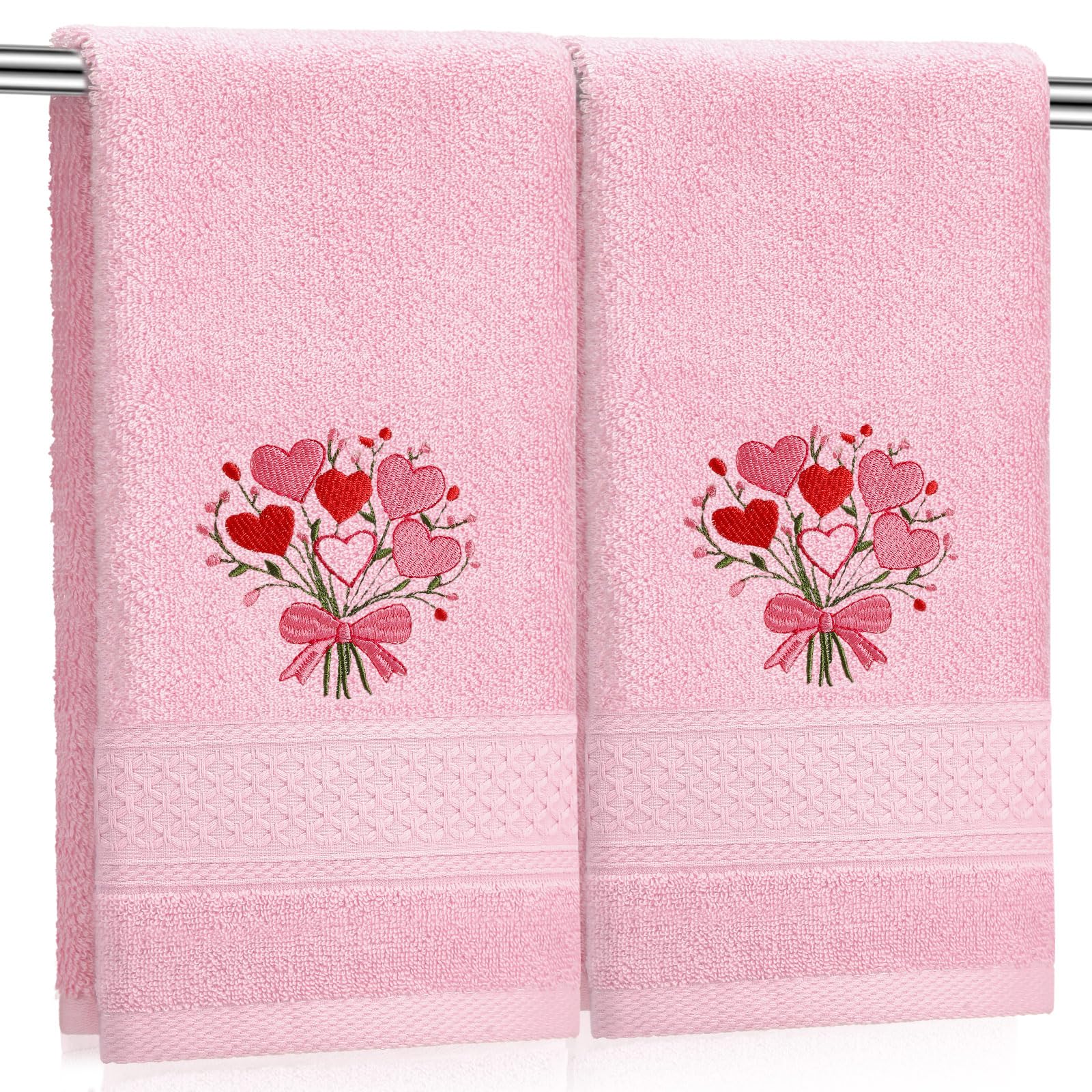 Tudomro 2 Pcs Easter Bunny Hand Towels Yellow Bathroom Decor 14x29 Inch Embroidered 100% Cotton Soft Absorbent Spring Floral Decorative Hand Towels for Bathroom Kitchen(Heart A)