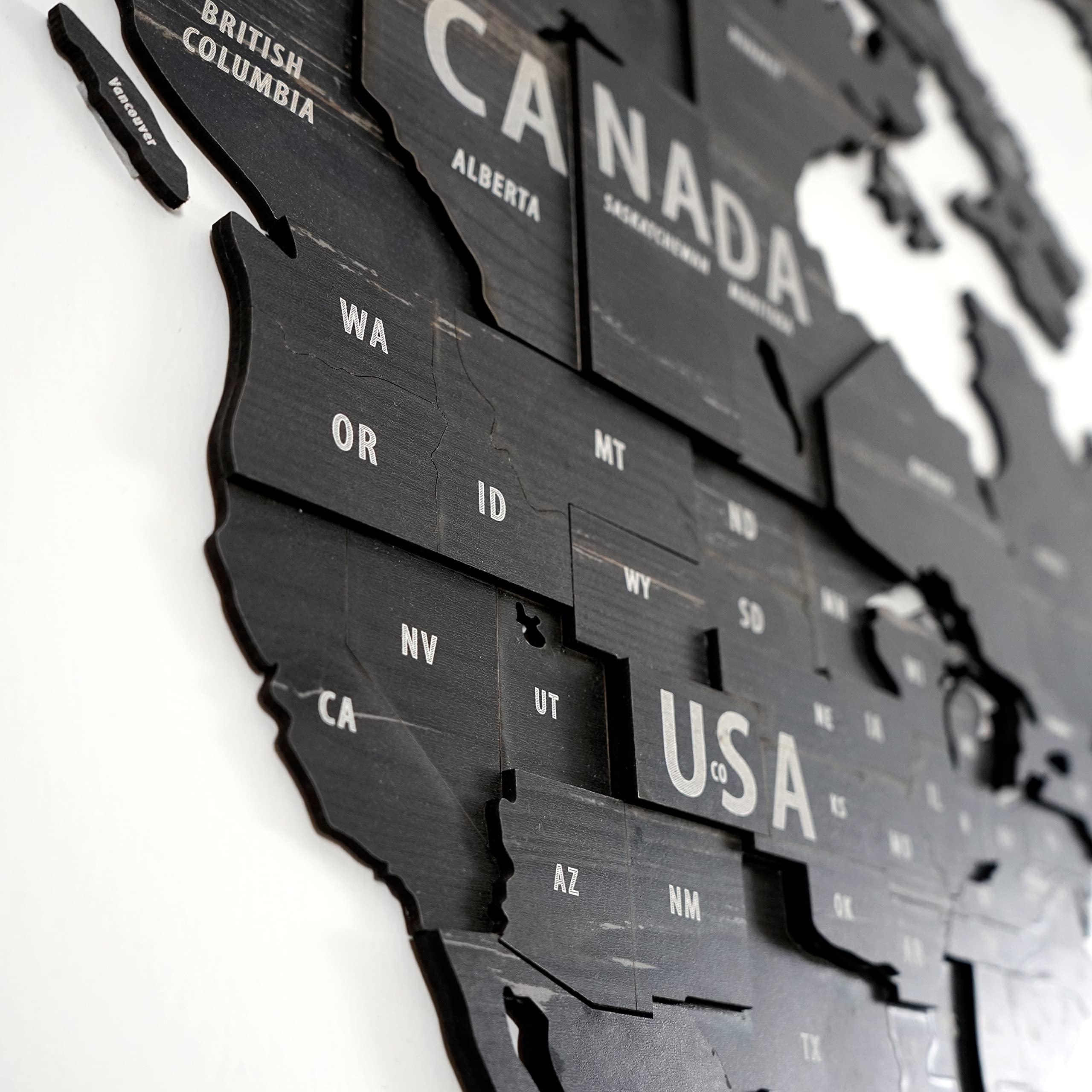 Multilayered 3D Wooden World Map, Travel Map with