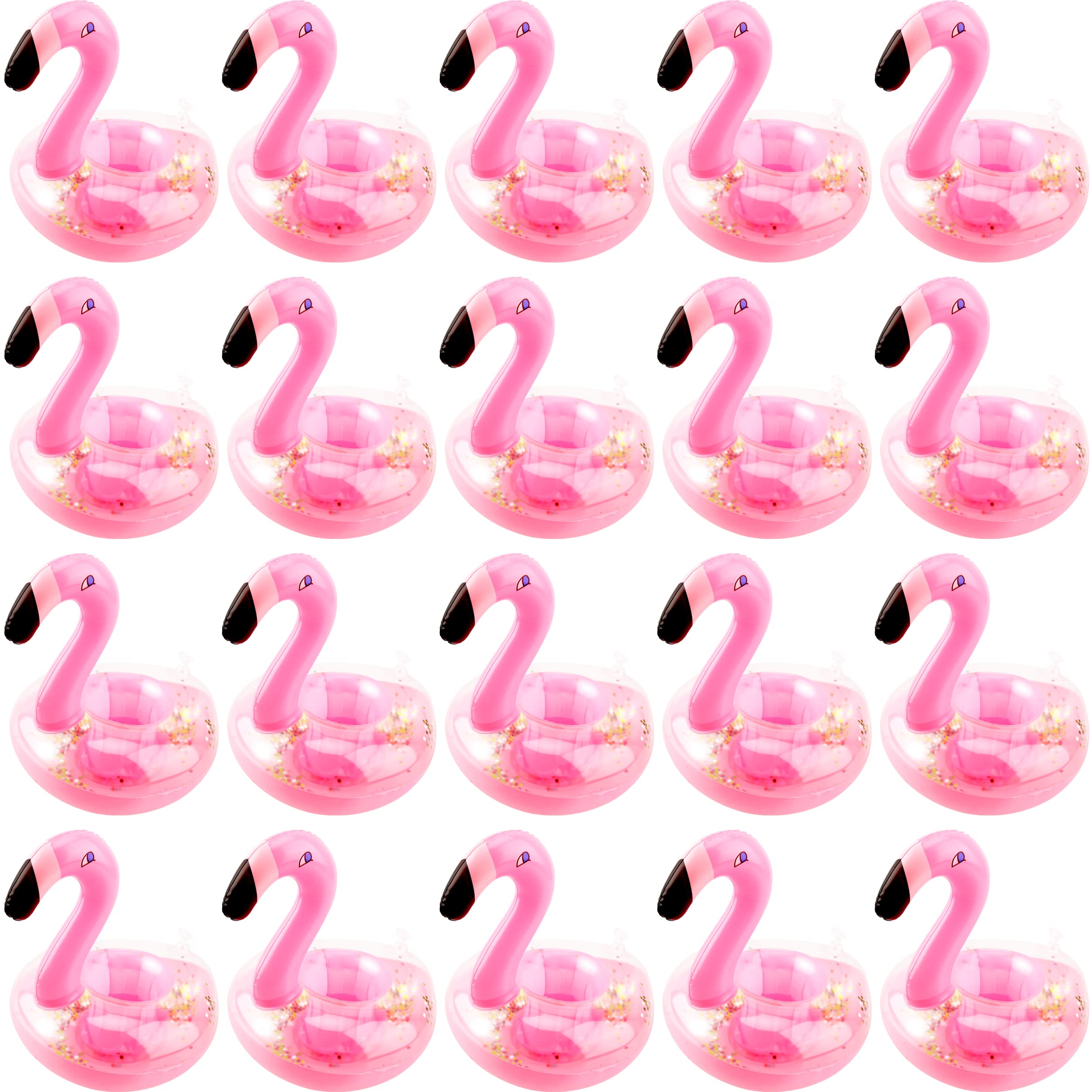 Sonarun 20 Pack Inflatable Flamingo Drink Holder Coasters Glitter Confetti Pink Flamingo Pool Drink Floats Cup Holder for Summer Pool Beach Fun Toy Hawaiian Party Supplies