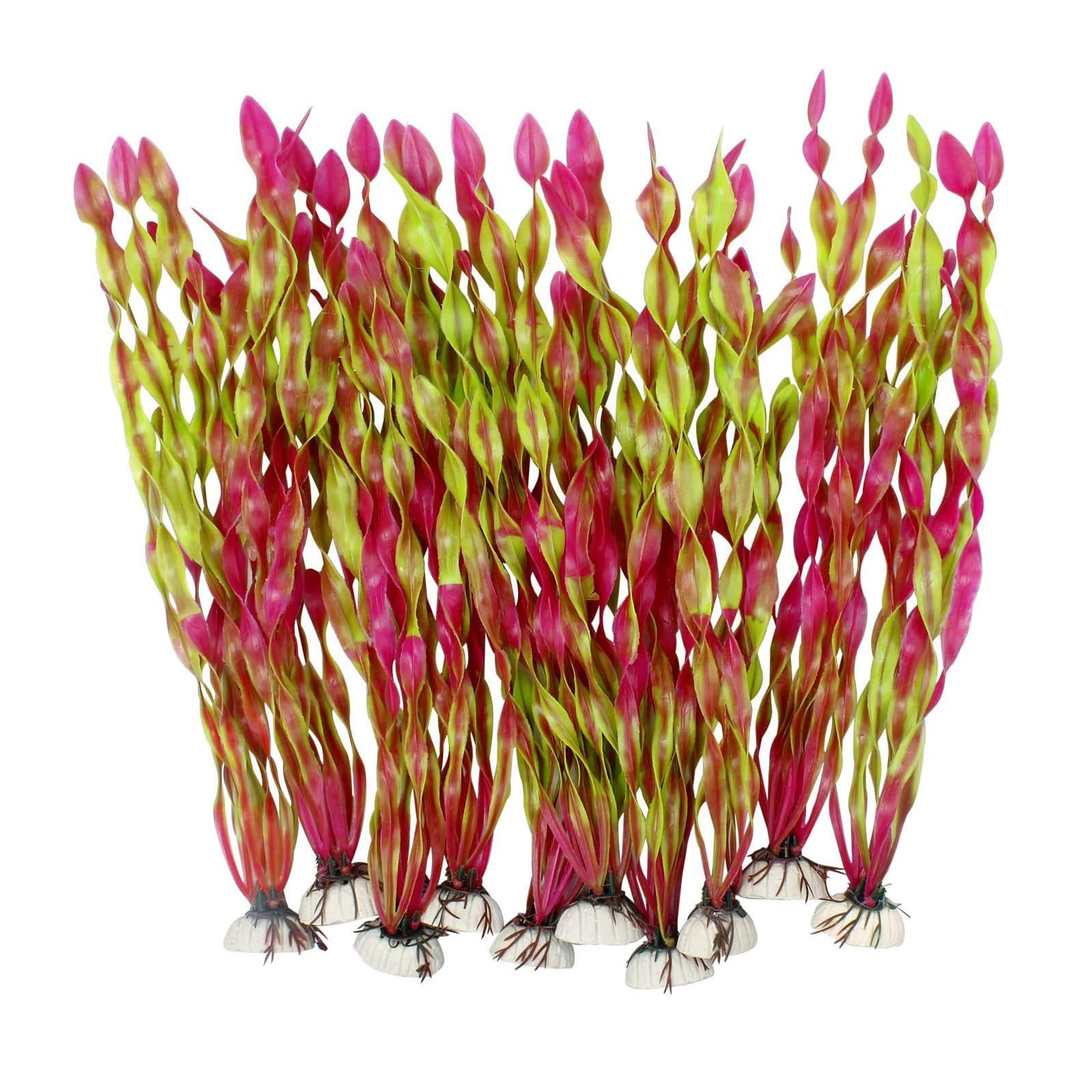 Yitaocity 10Pcs Large Artificial Fake Plastic Plants 12 Inch Tall Seaweed Water Plants for Fish Tank Aquarium Decorations (Wine Red)